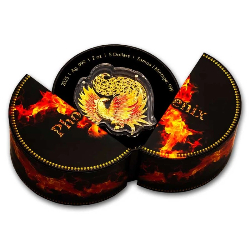 Samoa: silver coin Phoenix 2025 colored gilded 2 oz Collectible coins