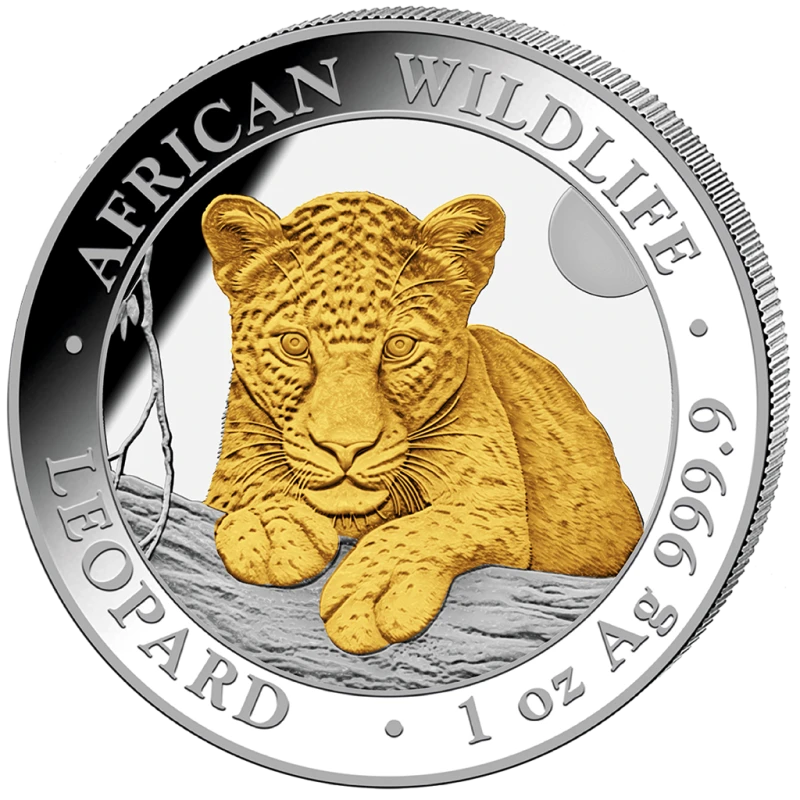 Moneta d'argento della Somalia Animali selvatici africani Leopardo 2025 Dorato 1 oncia Monete da collezione