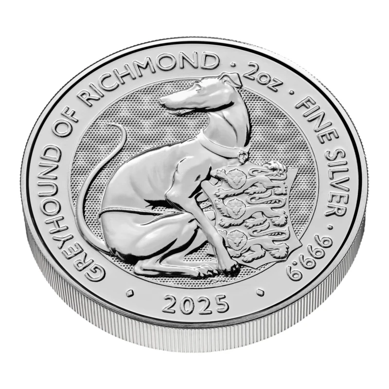 Moneta d'argento del Regno Unito Le bestie reali dei Tudor Levriero di Richmond 2025 2 oncia Monete da collezione