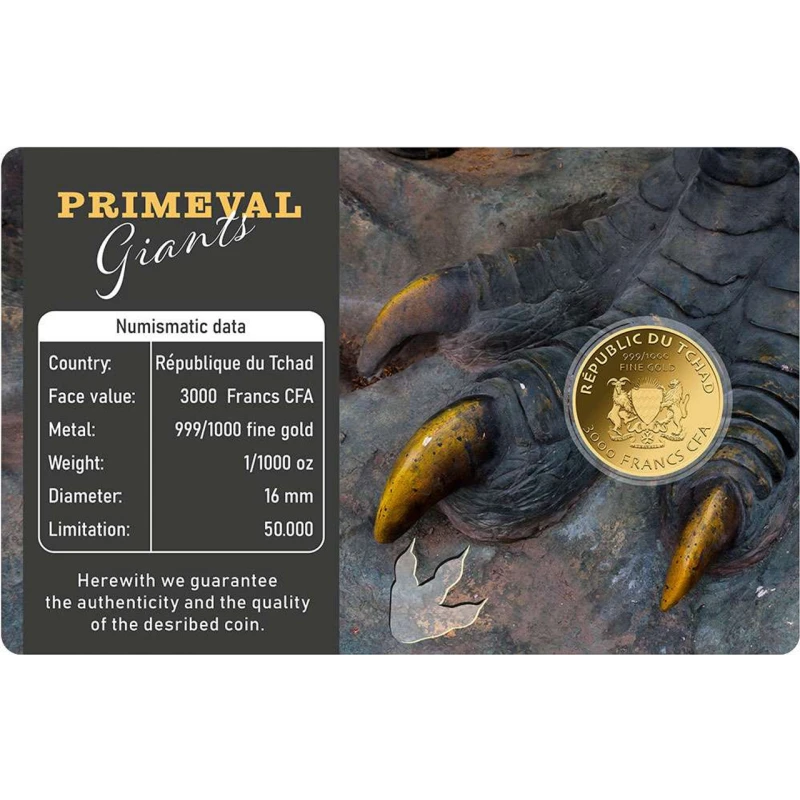 Ciad: moneta d'oro Tyrannosaurus Rex 1/1000 oz Monete da collezione