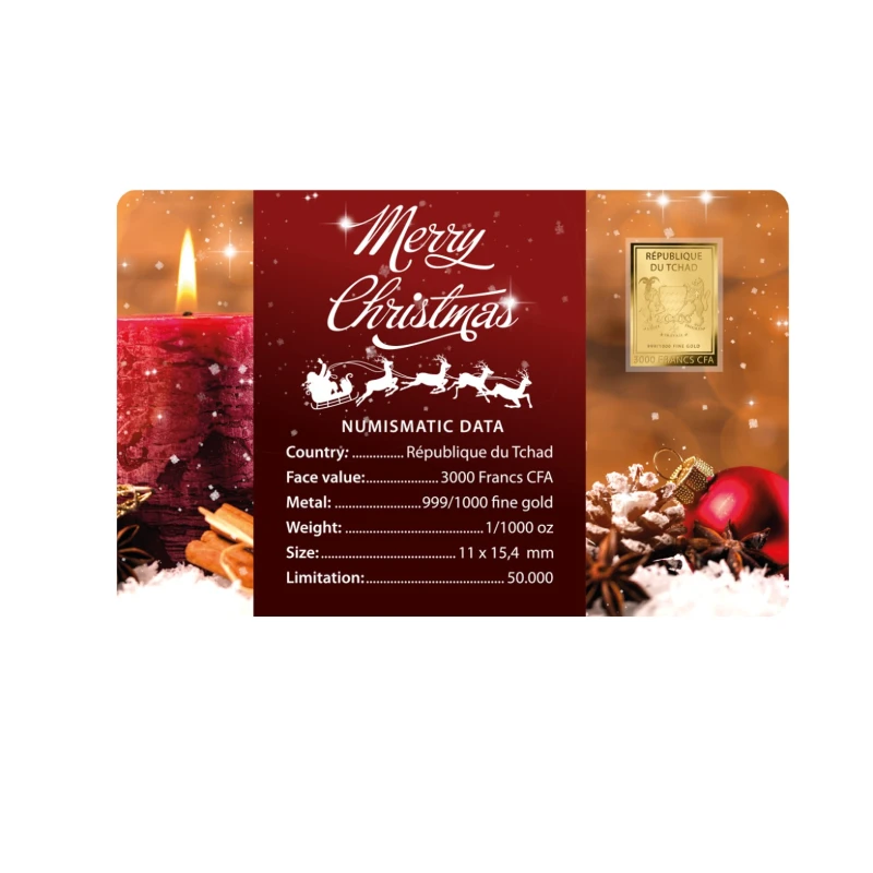 Ciad: moneta d'oro Merry Christmas Candle 1/1000 oz Monete da collezione