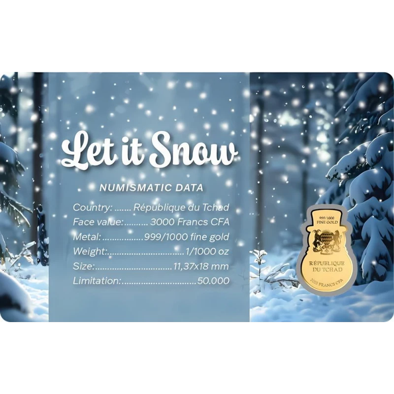 Ciad: moneta d'oro Pupazzo di neve 1/1000 oz Monete da collezione