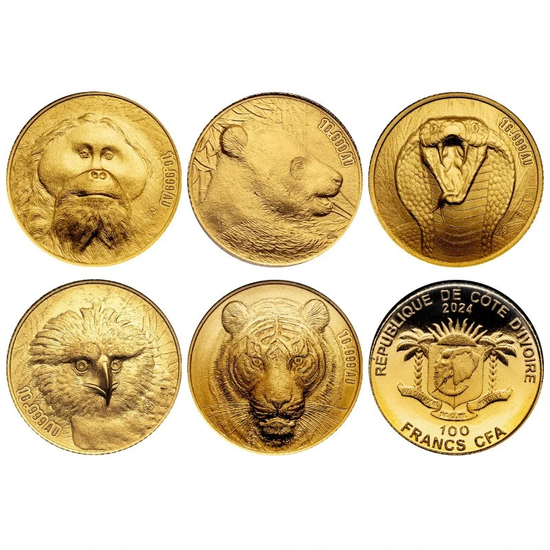 Repubblica della Costa d'Avorio: monete d'oro Animali Asia 2024 set 5 g Monete da collezione