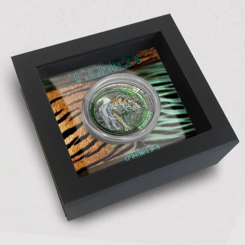 Isole Cook: moneta d'argento Tiger 2025 Black Proof 3 oncia Monete da collezione