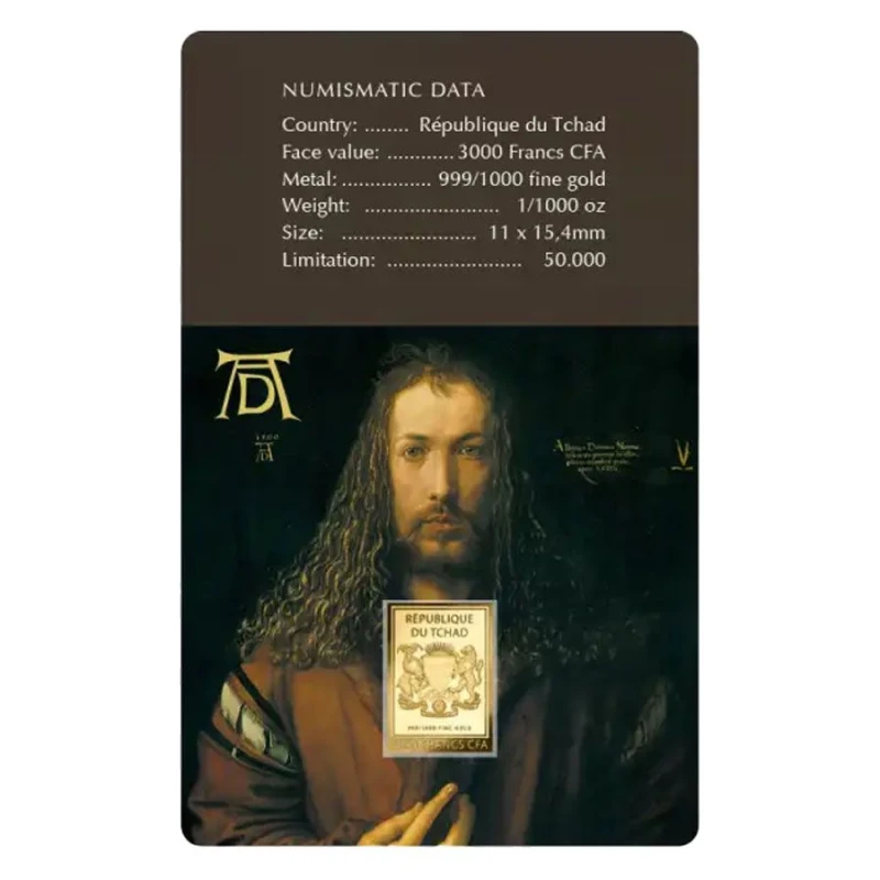 Ciad: moneta d'oro Albrecht Dürer Autoritratto 1/1000 oz Monete da collezione