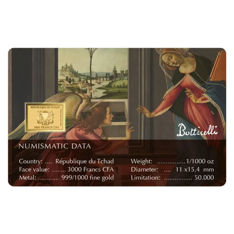 Ciad: moneta d'oro L'Annunciazione di Cestello 1/1000 oz Monete da collezione