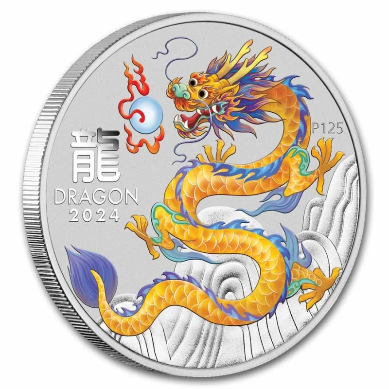 Australia: moneta d'argento Anno del Drago 2024 giallo 1 oz Monete investimento