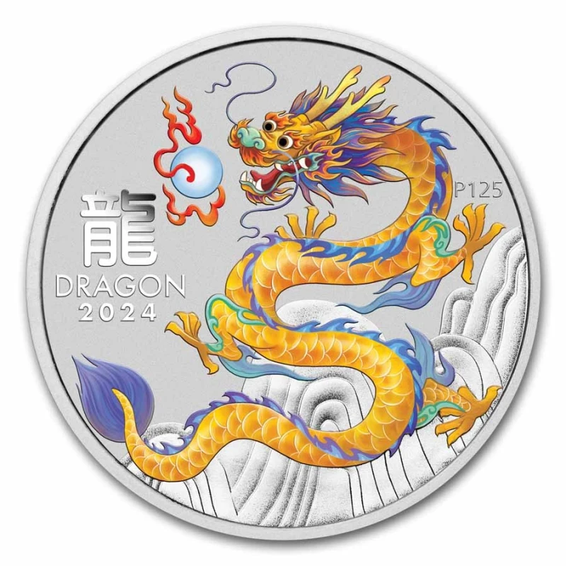 Australia: moneta d'argento Anno del Drago 2024 giallo 1 oz Monete investimento