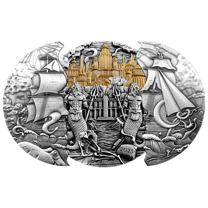 Samoa: moneta d'argento Atlantis 2025 dorata da 5 oncia Monete da collezione