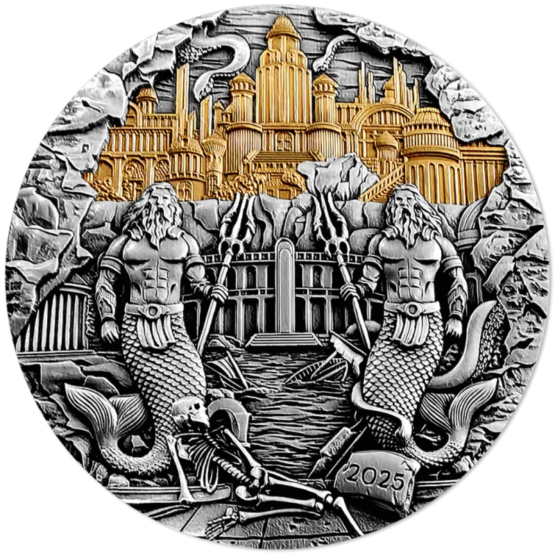 Samoa: moneta d'argento Atlantis 2025 dorata da 5 oncia Monete da collezione