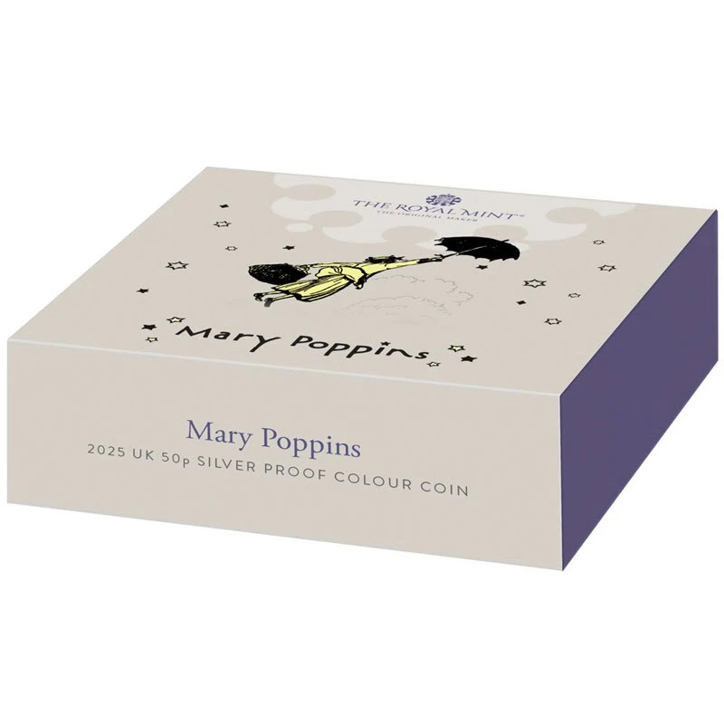 Regno Unito: moneta d'argento Mary Poppins 2025 Proof colorata 7,4 g Monete da collezione