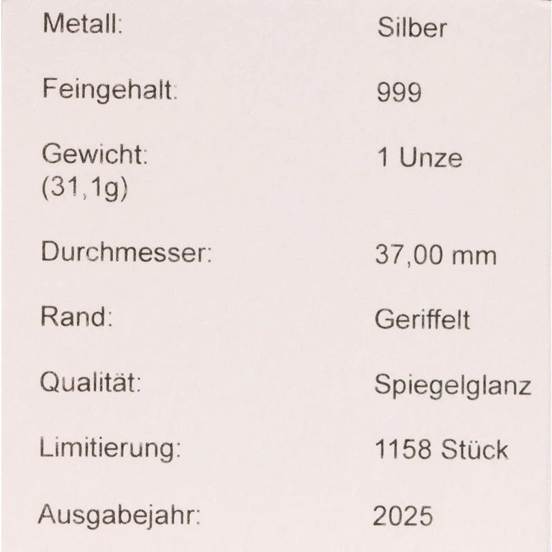 Germania: moneta d'argento Castello di Neuschwanstein 2025 Proof 1 oncia Monete investimento
