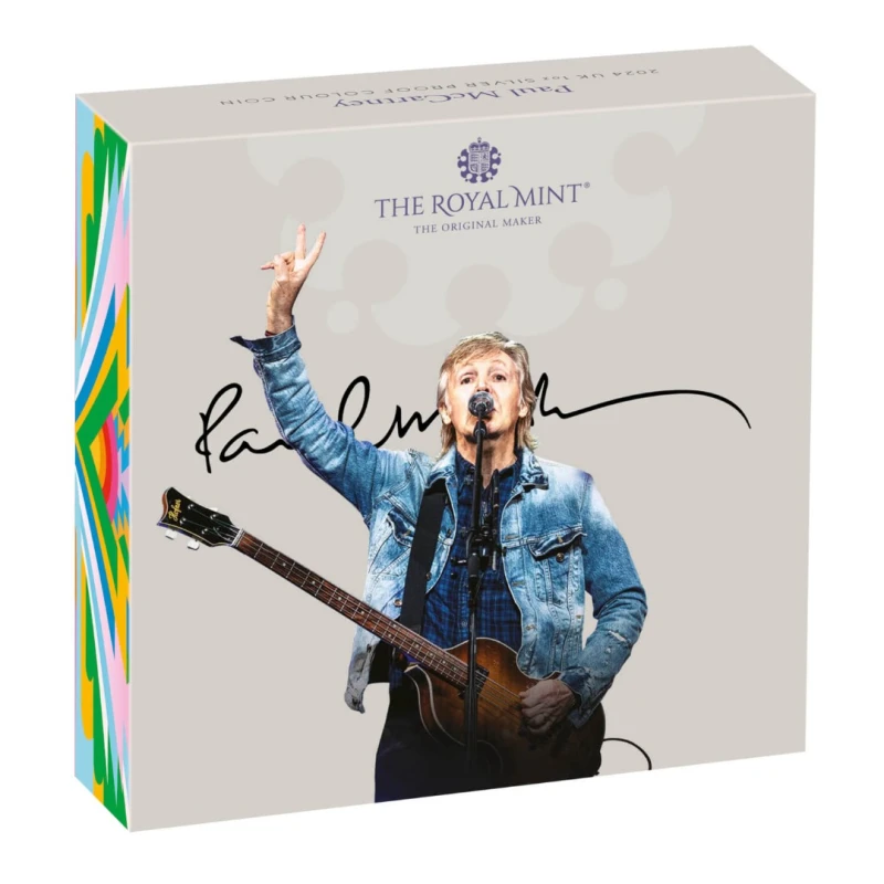 Moneta d'argento del Regno Unito Paul McCartney 2024 Proof colorata da 1 oncia Monete da collezione