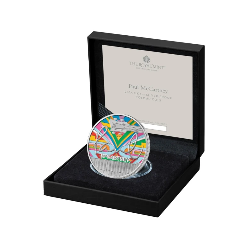 Moneta d'argento del Regno Unito Paul McCartney 2024 Proof colorata da 1 oncia Monete da collezione