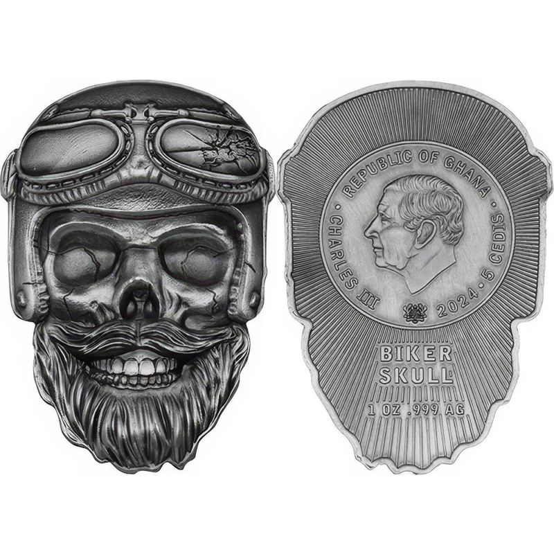 Ghana: moneta d'argento Biker Skull 2024 1 oncia Monete da collezione