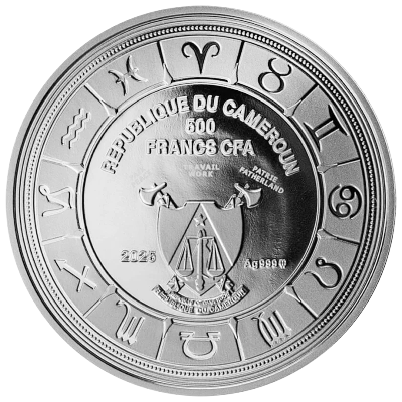 Cameroon: silver coin Aquarius 2025 Proof colored 10 g  Collectible coins