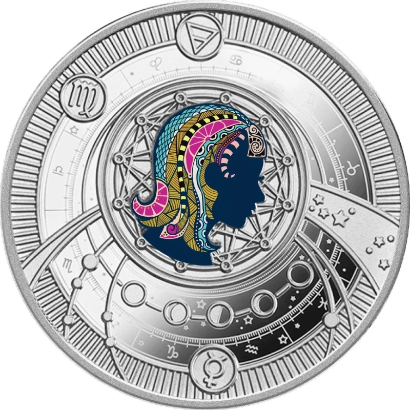 Camerun: moneta d'argento Virgo 2025 Proof colorata da 10 g Monete da collezione