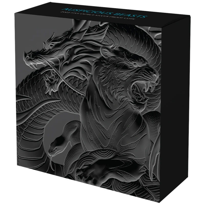 Niue: moneta d'argento Auspicious Beasts 2025 Proof colorata da 5 oncia Monete da collezione