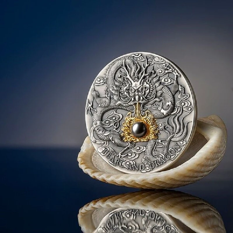 Niue: moneta d'argento Perla nera e drago 2023 2 oncia Monete da collezione