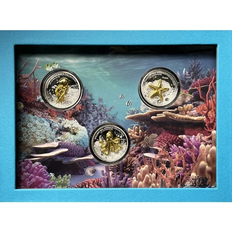 Samoa: monete d'argento Golden Sea Animals 2024 Proof dorate set 3 oncia Monete da collezione