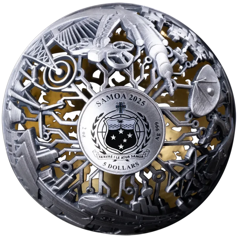 Moneta d'argento Samoa Natura e Tecnologia 2025 dorata 2 oncia Monete da collezione