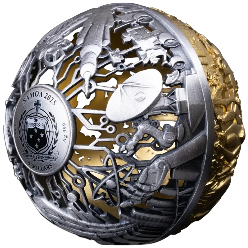 Moneta d'argento Samoa Natura e Tecnologia 2025 dorata 2 oncia Monete da collezione