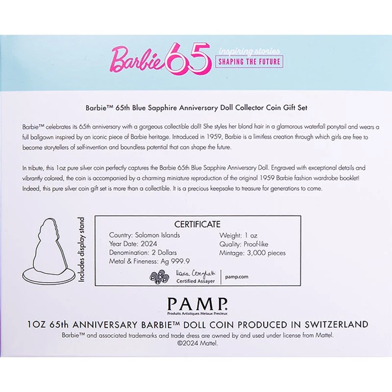 Moneta d'argento delle Isole Salomone Blu Zaffiro Barbie 2024 Colorata 1 oncia Monete da collezione