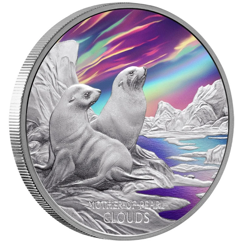 Moneta d'argento Tuvalu Madreperla Nuvole 2025 Proof Colorata 1 oncia Monete da collezione