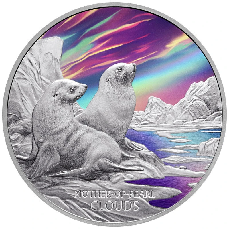 Moneta d'argento Tuvalu Madreperla Nuvole 2025 Proof Colorata 1 oncia Monete da collezione