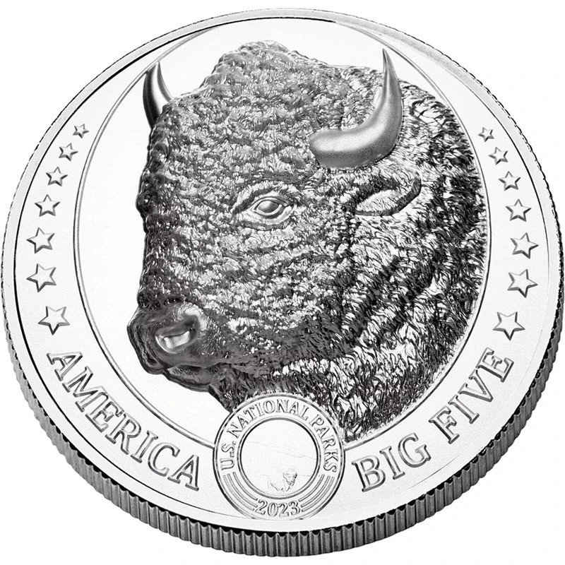 Moneta d'argento Fiji Big Five of America Bison 2023 1 oncia Monete da collezione