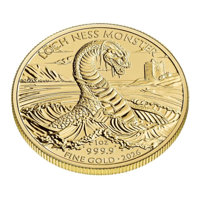 Moneta d'oro del Regno Unito Creature Leggendarie Mostro di Loch Ness 2026 1 oncia Monete investimento