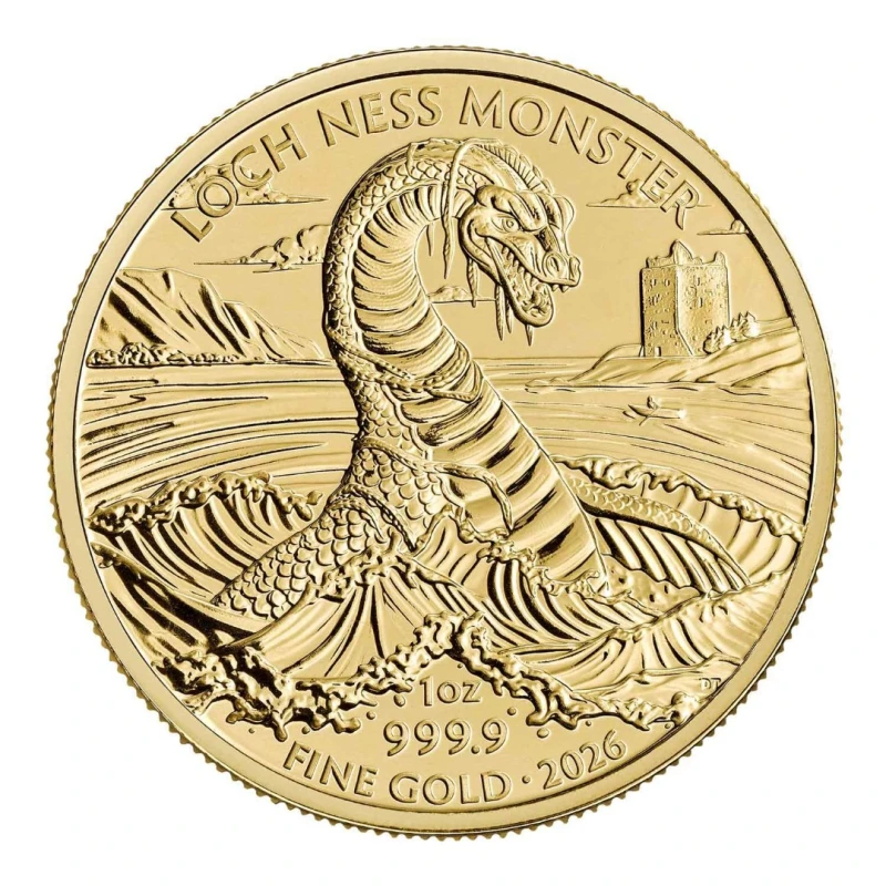Moneta d'oro del Regno Unito Creature Leggendarie Mostro di Loch Ness 2026 1 oncia Monete investimento