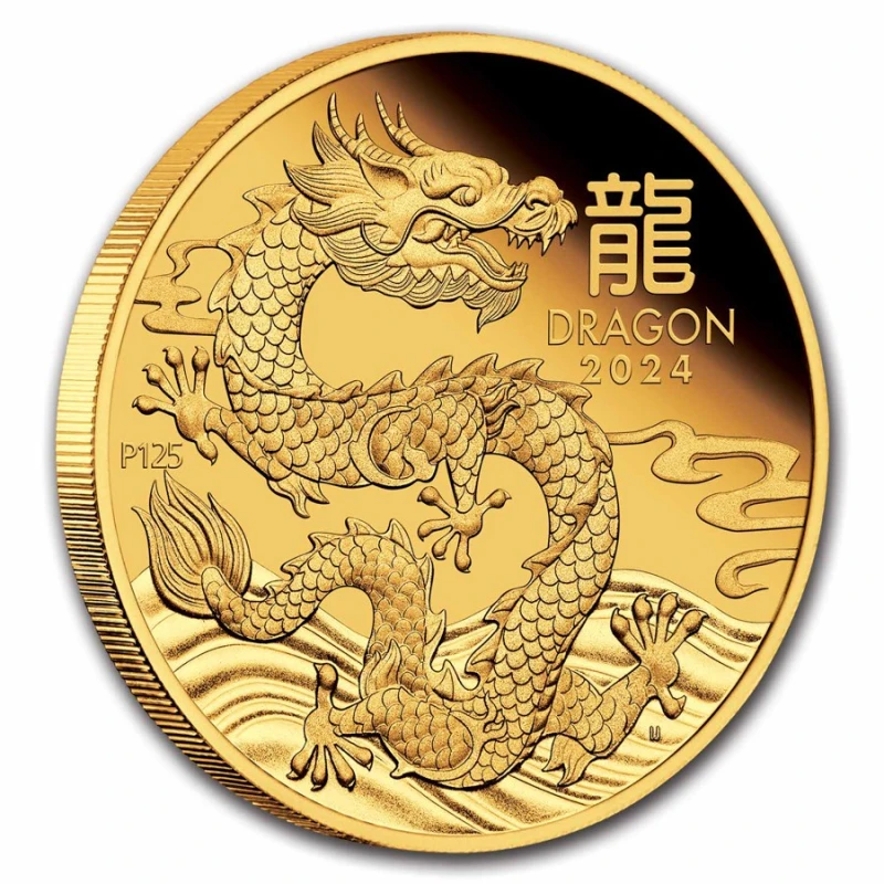 Moneta d'oro Australia Lunar III Anno del Drago 2024 Proof 1 oncia Monete da collezione