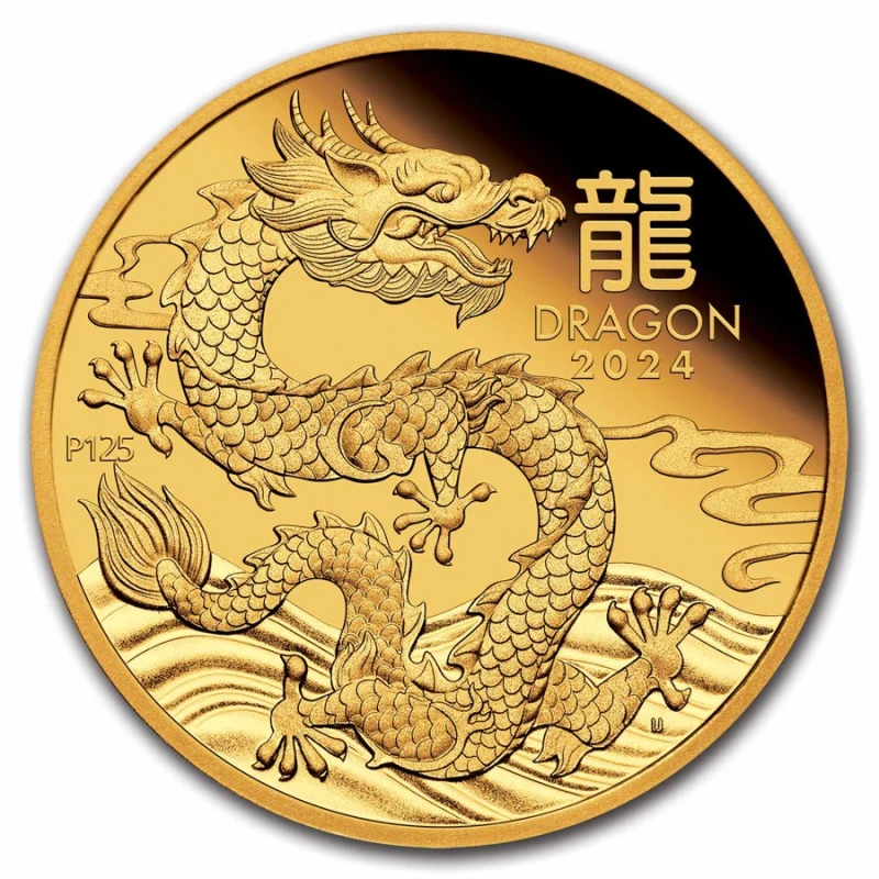Moneta d'oro Australia Lunar III Anno del Drago 2024 Proof 1 oncia Monete da collezione