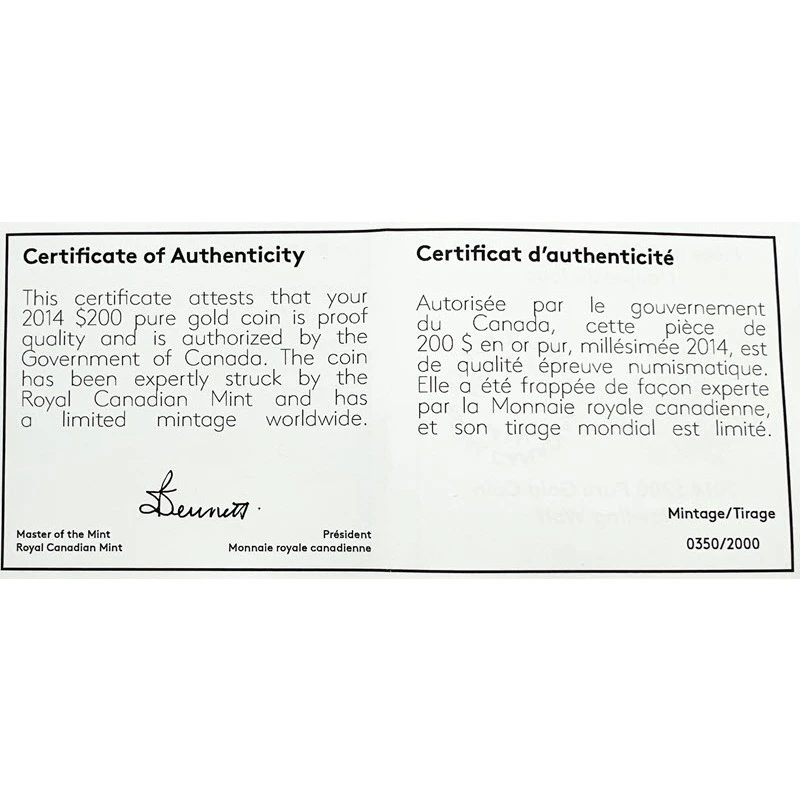 Moneta d'oro del Canada Lupo urlante 2014 Proof 1 oncia Monete da collezione