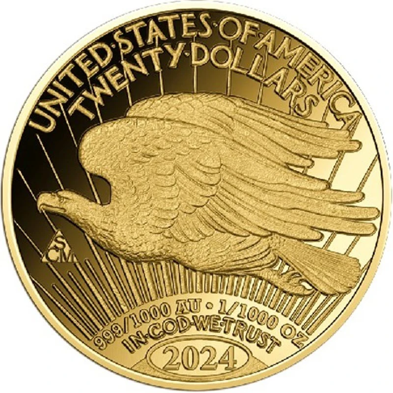 Moneta d'oro del Ciad Doppia Aquila Liberty 2024 1/1000 oncia Monete da collezione