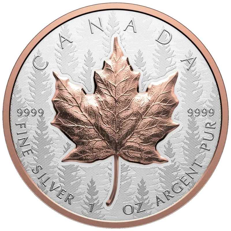 Moneta d'argento del Canada Foglia d'acero 2025 placcata in oro rosa da 1 oncia Monete da collezione