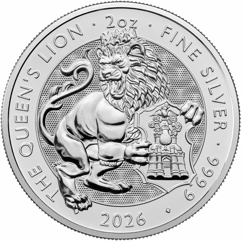 Moneta d'argento del Regno Unito Le bestie reali dei Tudor Il Leone della Regina 2026 2 oncia Monete da collezione
