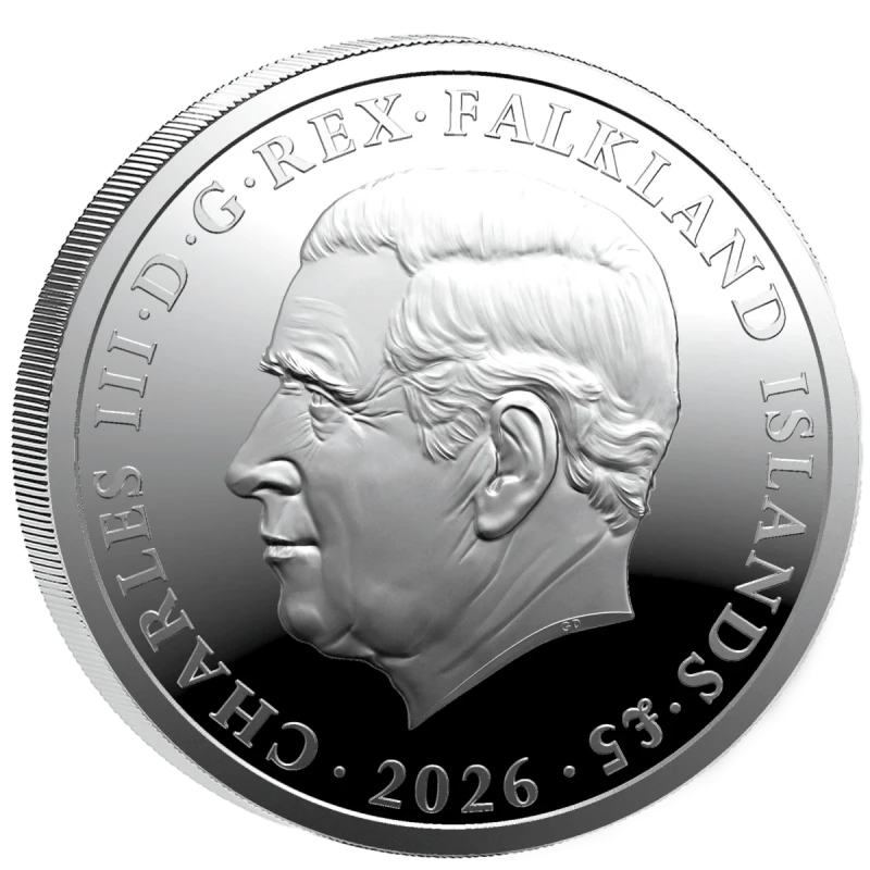 Moneta d'argento delle Isole Falkland Una e il Leone 2026 Proof 1 oncia Monete da collezione