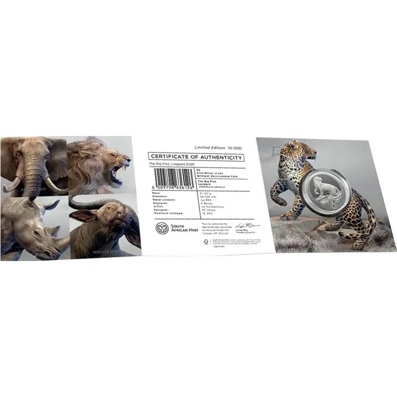 Moneta d'argento del Sudafrica Leopardo 2026 da 1 oncia Monete da collezione